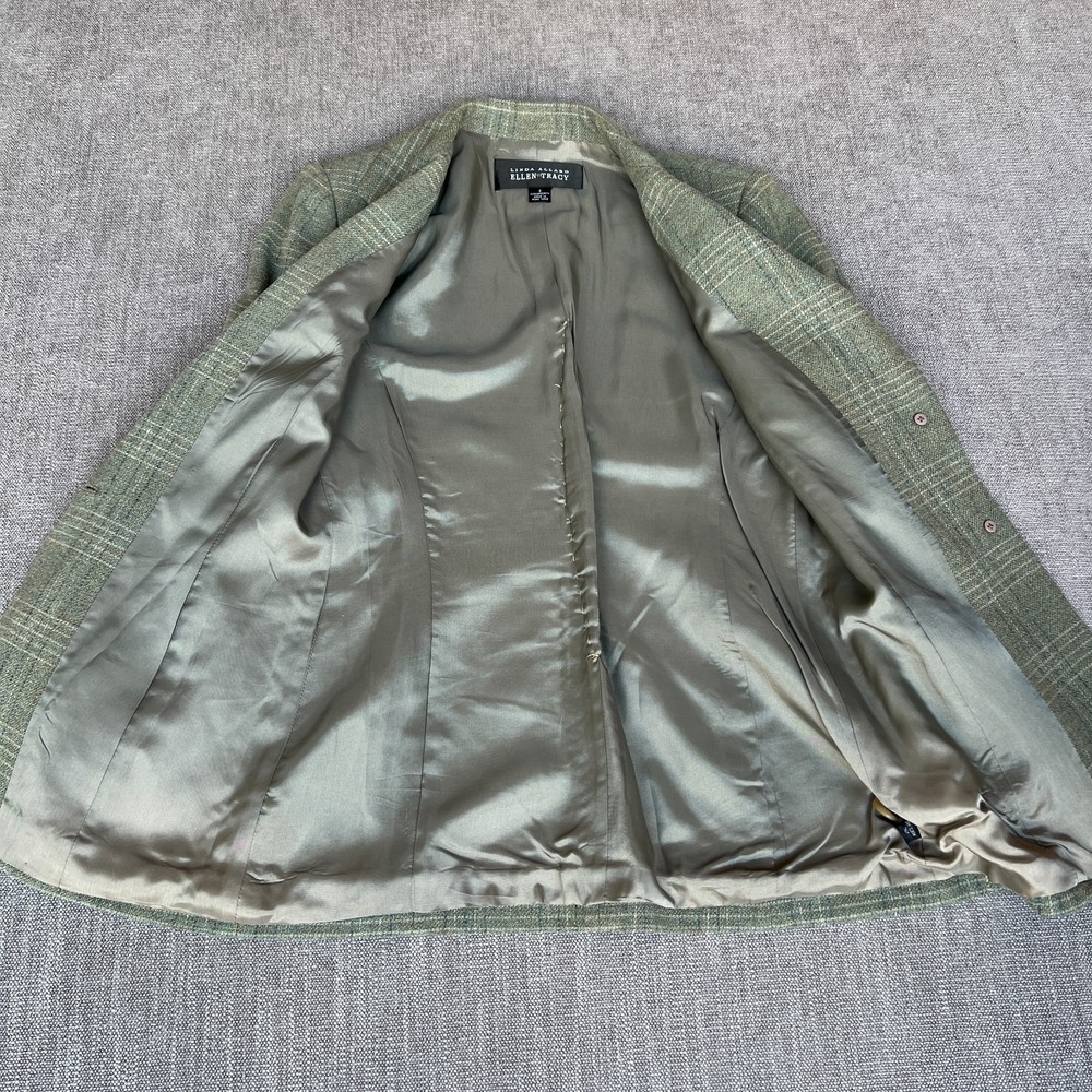 Vtg Linda Allard Ellen Tracy Two-Piece Blazer & Skirt Set Womens 2 Green Plaid - Picture 8 of 15